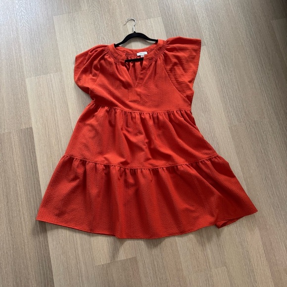 Calvin Klein Gauze Split Neck Tiered Swing Dress - Size 12 - Picture 3 of 6